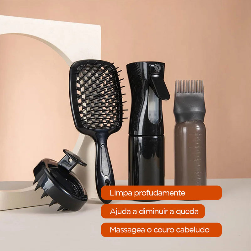 Kit profissional para cabelo: Pente, borrifador, aplicador e massageador