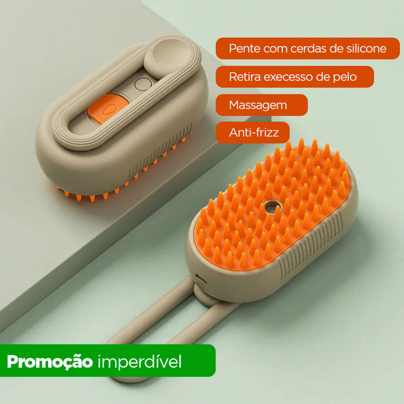 Pente Elétrico com Spray para Remoção de Pelos, Massagem, Anti-Frizz e Limpeza.